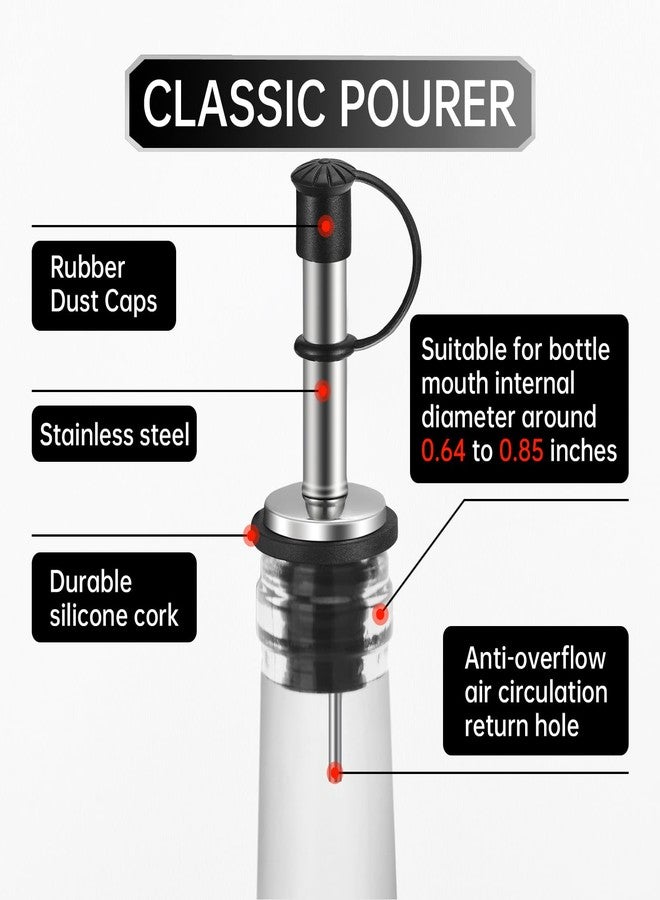 eispap 12Pcs Liquor Pour Spouts,Stainless Steel Wine Bottle Pourers with Caps Speed Wine Bottle Pourers With Stoppers Speed Bottle Pourer for Liquor Bottle,Oil Bottles （Built-in air hole） (12PC) - Image 5